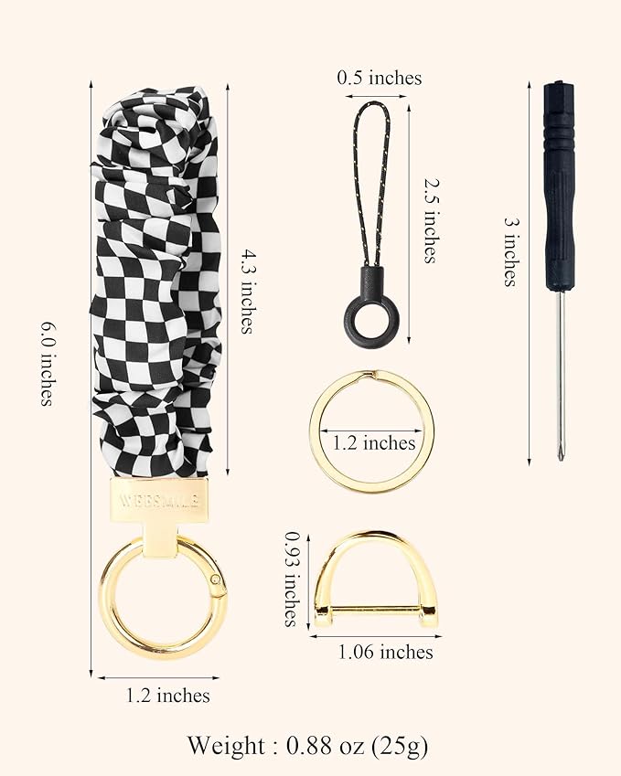 WEESMILE Keychain Wristlet, Stretchy Key Chain for Car Keys with D ring, Cute Scrunchie Wrist Bracelet for Women Men