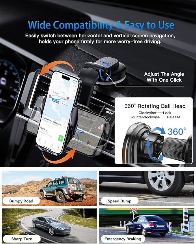 Wireless Car Charger Mount,15W Fast Charging Auto Clamping Car Phone Holder Charger for iPhone 15 14 13 12 Pro Max 11 XS, Samsung Galaxy S24 Ultra S23 S22 S21