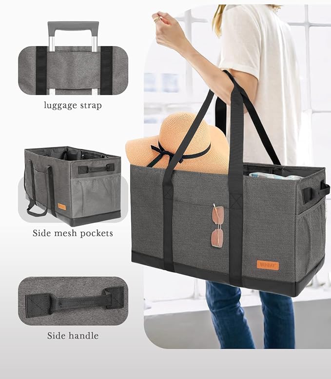 WONDAY Extra Large Utility Tote Bag - Standing Reusable Grocery Bag with Handle