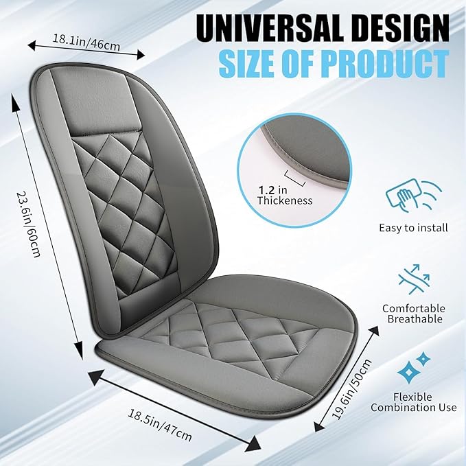 Chezope Car Seat Cushion with Back Support Pillow, Car Seat Cushion for Long Driving, Breathable Car Seat Protector, 1.2'' Thick Memory Foam Design for Pain Relief, Seat Pad for Car SUV Truck (Grey)