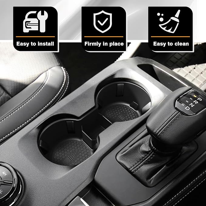 Muslogy Center Console Cup Holder Inserts Compatible with 2024 2025 2026 Ford Ranger Accessories Middle Console Drink Holder Silicone Black Organizer Non-Slip Drink Stopper