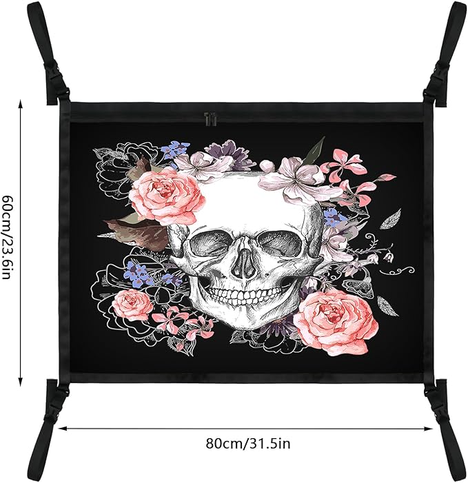 Skull Car Ceiling Cargo Net Pocket Hanging Storage Bag with Zipper 31.5"x21.6" Double-Layer Mesh Car Roof Storage Organizer Long Road Trip Truck SUV Travel Camping