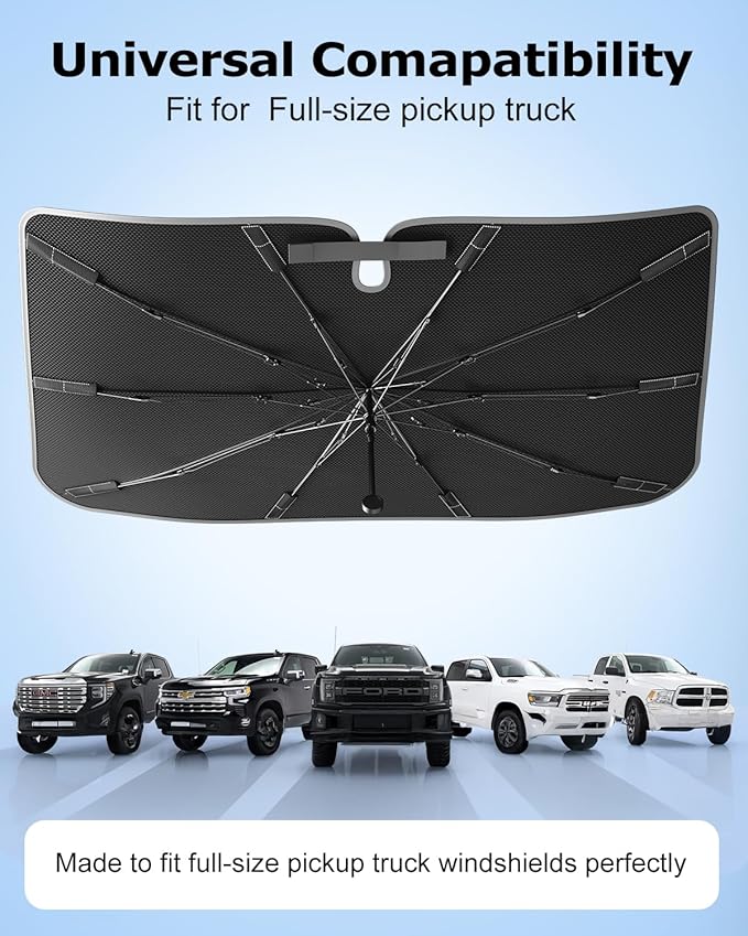 [2026 Upgraded] Weektic Truck Windshield Sun Shade for F-150/Silverado/Tundra/RAM 1500/Sierra - 5 Layers Ice Crystal Coating Blocks 99% UV, Cools Interior | 360° Swivel Handle for Easy Use