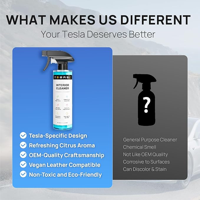 Tesla Interior Cleaner & Seat Stain Remover - Safe for White Vegan Leather - Car Detailing Kit for Model 3 Y S X Cybertruck - Cleans Dashboard, Console, Door & Upholstery Accessories