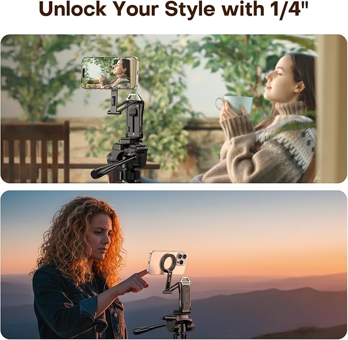OMOTON TP02 360°Rotating for MagSafe Tripod, New Upgrade with 1/4" Screw Arca, Adjustable Magnetic Phone Tripod for iPhone 17/16/15 Pro Max Air, Foldable Selfie Stick Fits Vlog, Gym, Black Pro