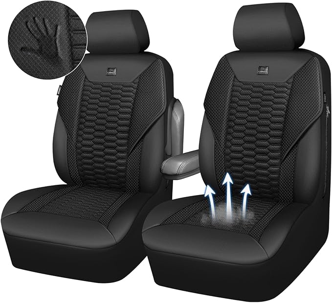 CAR PASS 3D Foam Mesh Leather Car Seat Covers Front Seats, Leather Mesh Front Seat Covers for Car,Breathable Universal Fit for SUV Truck Sedan Van Automotive, Armrest Airbag Compatible,Black