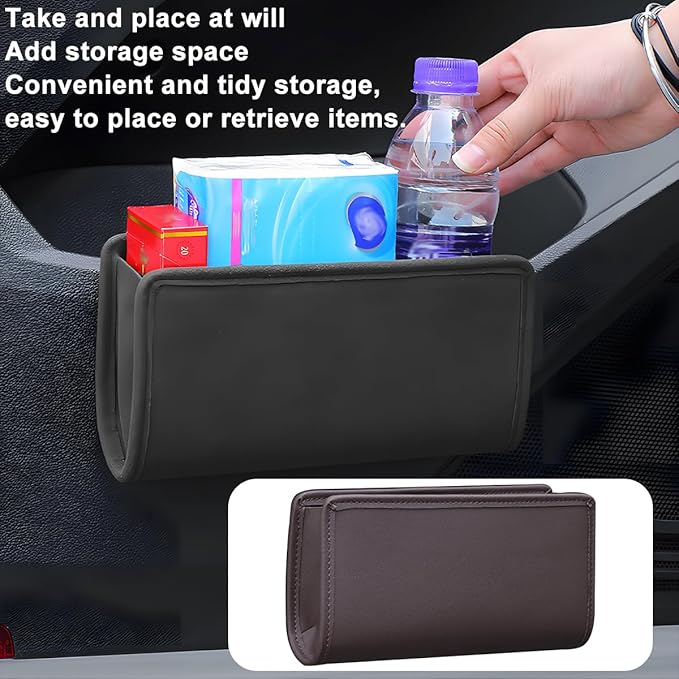 Car Seat Side Storage Pocket, Leather Hanging Foldable Multifunctional Vehicle Front Door Back Organizer Box, Waterproof Auto Interior Organizing Container, Universal fit(Brown)