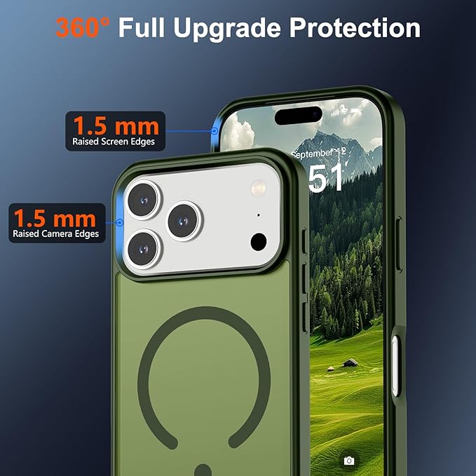 SUPFINE Magnetic for iPhone 17 Pro Max Case (Compatible with MagSafe)(Military Grade Drop Protection) Translucent Matte Shockproof with Anti-Fingerprint Phone Cover,Cangling Green