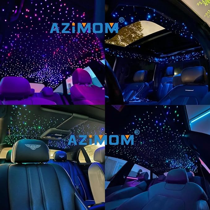 AZIMOM Dual Color 20W Twinkle Fiber Optic Starlight Kits 600pcs*0.03in*9.8ft Fiber Strands End Glow Sound Activated Remote APP Control RGBW Light Source Home Car Ceiling Headliner Décor