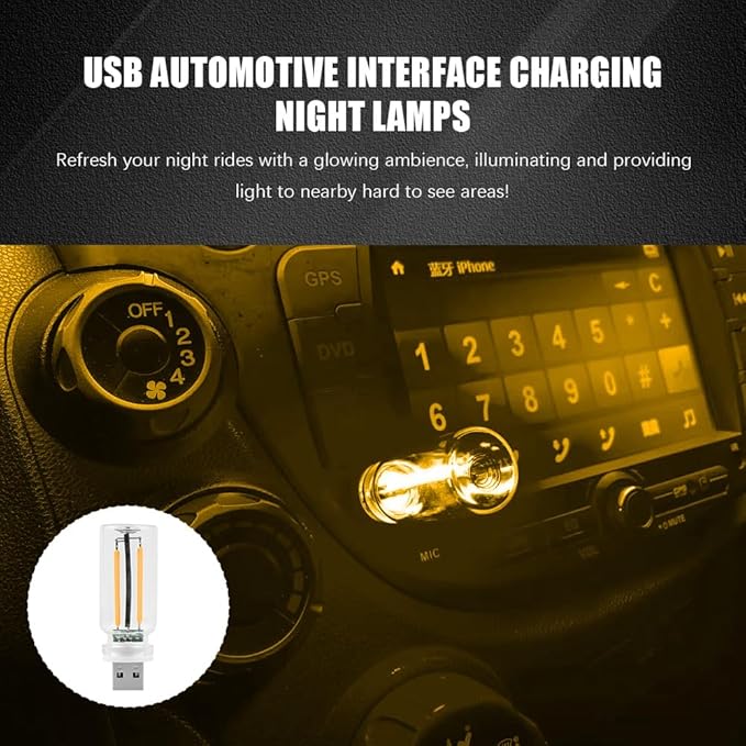 USB LED Car Interior Atmosphere Light, Auto Interior Lights, Plug-in USB Automotive Light, Universal Portable Auto Ambient Lighting Kit Car Accessories for Cars, Bedroom, Hallway (Warm Color)