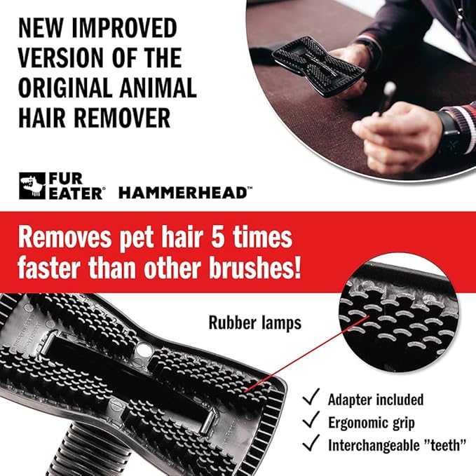 Vacuum Cleaner Brush Attachment for Removing Pet Hair (2.0 Improved Version) Cats & Dogs Lint Remover for Furniture, Carpets, Car Detailing, Universal Fit with Adapter 1 1/4 and 1 3/8 inches