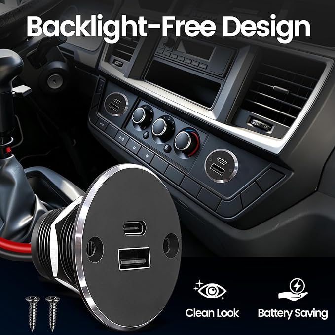 12V USB Outlet All-Aluminum QC 3.0 USB-A & USB-C PD3.0 Dual High-Speed Charger Socket, Recessed Mount Type-A Type-C Port for Camper Van Trailer RV Boat Truck (Big Version)