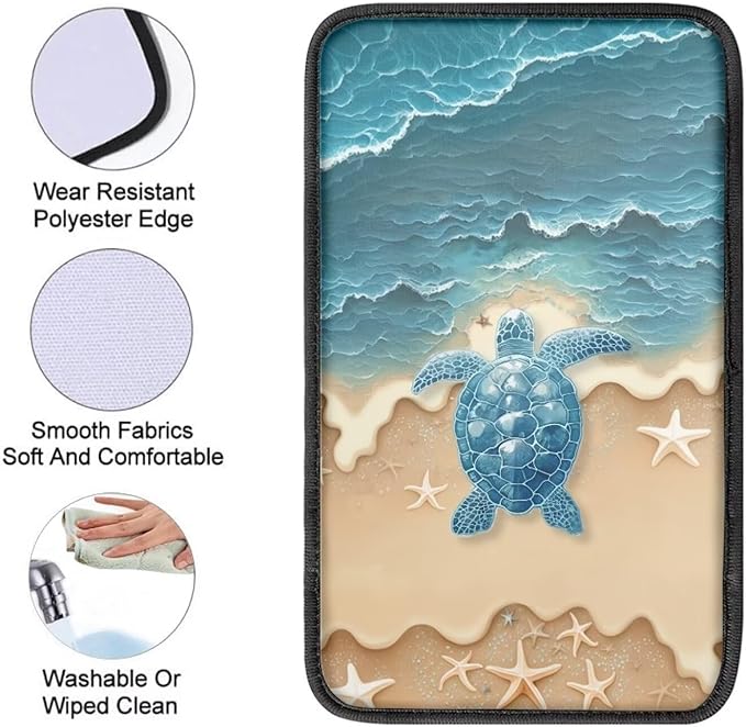 Suobstales Beach Turtle Starfish Print Car Armrest Pad Soft Center Console Arm Rest Protector Cover Universal Car Interior Accessories Decoration