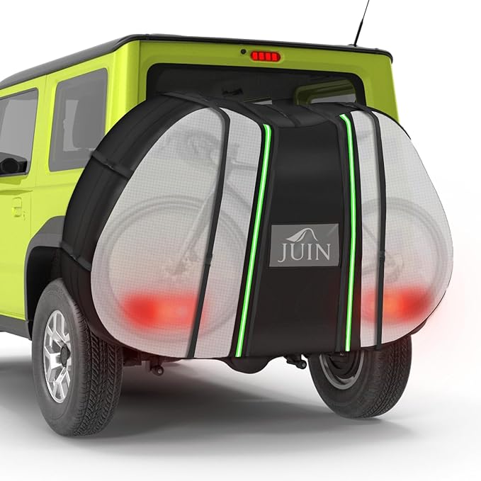 JUIN Waterproof Bike Cover for Transport: 900D Heavy Duty Oxford Fabric Bicycle Cover with Visible Tail Lights for Outdoor Travel - Bike Cover on Car Hitch Storage on Rear Bike Rack - Fits 3 Bikes