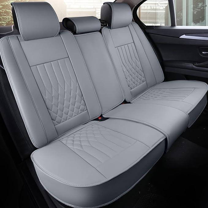 Aierxuan Rear Car Seat Covers Universal Fit for Honda Civic Accord CRV, Toyota Camry Prius Rav4 Corolla, Kia, Lexus, Nissan, Mazda, Jeep Cherokee and Most Cars, with Waterproof Leather (Grey)