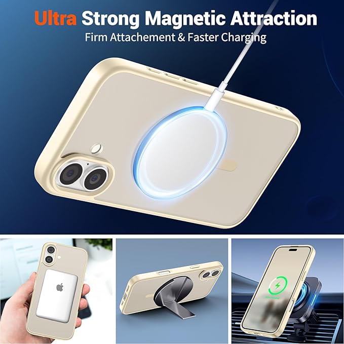 SUPFINE Magnetic for iPhone 16 Case with Screen Protector (Compatible with MagSafe) (Military Grade Drop Protection) Translucent Matte Shockproof with Anti-Fingerprint Phone Cover,Antique White
