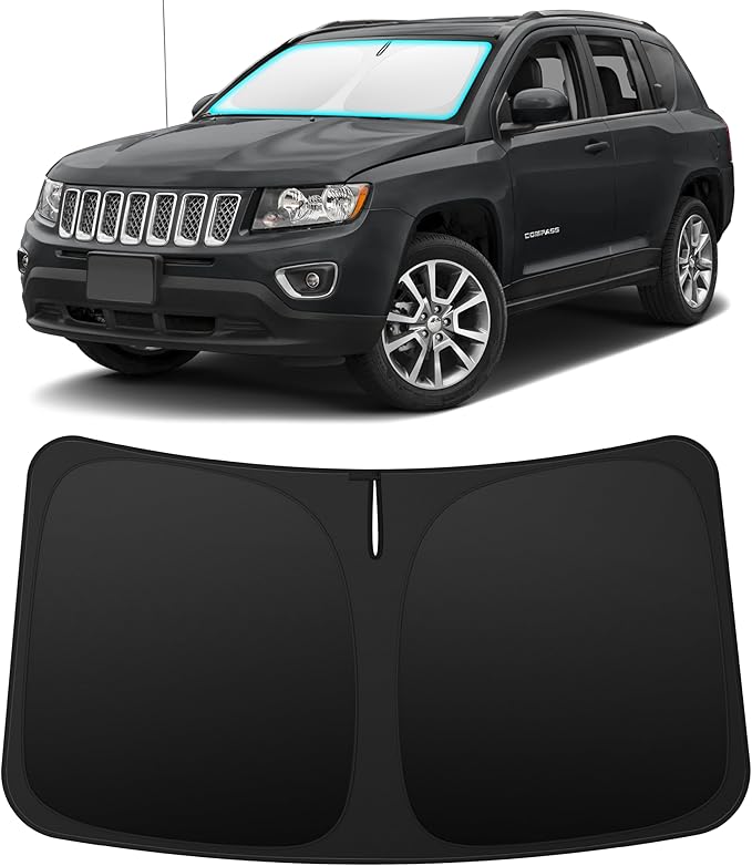 INSAUTO Custom Fit Windshield Sun Shade Accessories for Jeep Compass 2007-2016, Foldable Front Window Sunshade, UV & Heat Reflector, Keeps Interior Cool, Includes Storage Bag