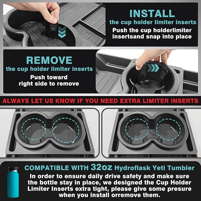 BestEvMod Front Lower Center Console Organizer Tray Compatible with Tesla Cybertruck 2025 2024 Fit 32oz Bottle Interior Accessories ABS Material with PVC Trim Floor Console Storage (Floor Organizer)