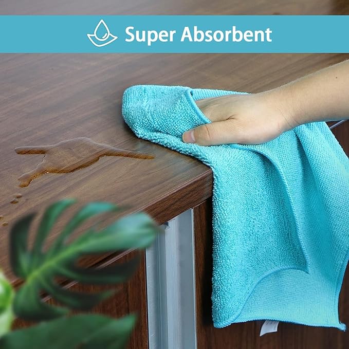 HOMEXCEL Microfiber Cleaning Cloth, 5 Pack Cleaning Towels for Kitchen, Lint Free, Scratch-Free, Highly Absorbent, and Reusable Cleaning Rags for House, 11.5 X11.5 inch (Green/Blue/Yellow/Pink)