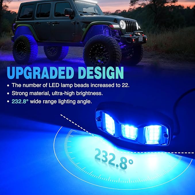 Nilight RGBW LED Rock Lights Kit, 8 Pods 22LED Wide Angle Remote & Bluetooth App Dual Control with Music Modes Multicolor Underglow Neon Wheel Well Light Fit for ATV UTV SUV Offroad Truck RZR Boat