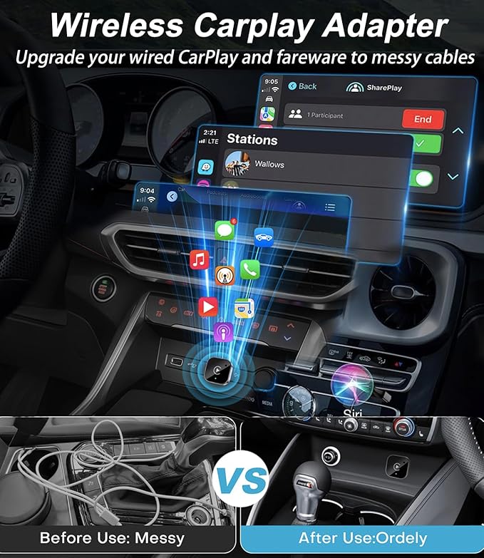 2026 Upgraded Wireless CarPlay Adapter& Android Auto Adapter, Mini&Stable CarPlay Wireless Dongle for iOS 10 Android 11 and Above(Black)