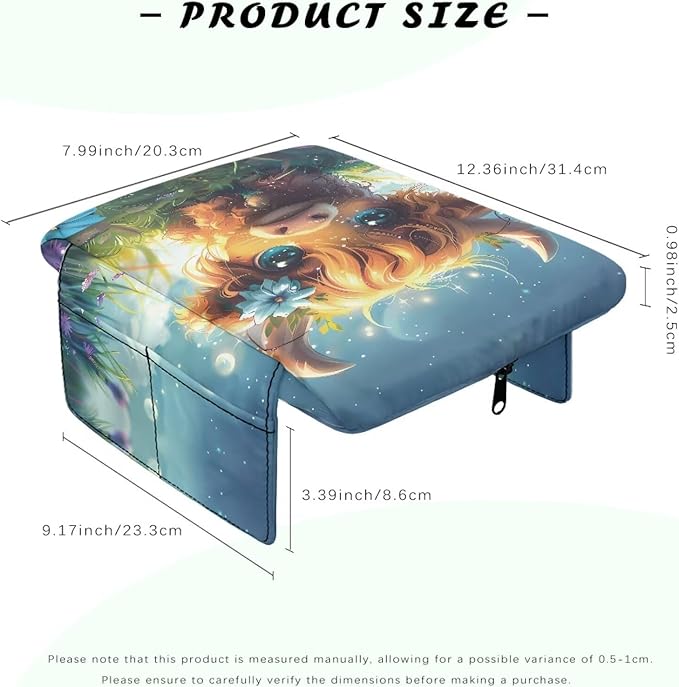 Wanyint Cute Highland Cow Auto Center Console Armrest Cover Arm Rest Seat Box Pad Protector with Side Storage Pocket Middle Console Pad for Car Storage Box Car Interior Accessories