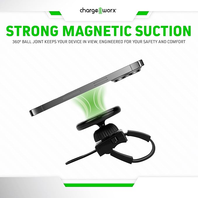 CHARGEWORX Magnetic Gym-Bike Phone Holder, Treadmill and Stroller Phone Mount, Compatible with MagSafe iPhone 16/15/14/13/12 and Magnetic Android Smartphone