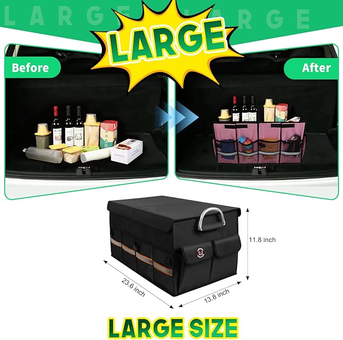 Trunk Organizer, LIBZAKI Cargo Organizer, Premium Multi Compartments Collapsible Portable Trunk Storage for auto, SUV, Truck, Minivan -Black