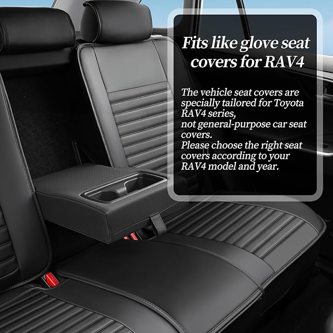 Fit RAV4 Car Seat Covers Set for Toyota RAV4 2019-2024 2025 Hybrid SE/XSE/LE/XLE/XLE Premium/Limited Automotive Cushion Protector Replacement, Waterproof Faux Leather(Full Set,Black)