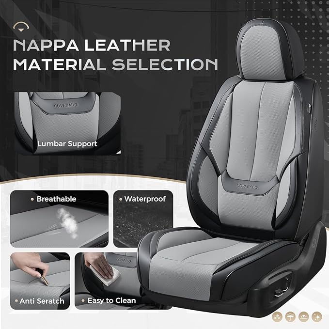 Coverado Car Seat Covers Full Set, Car Seat Protector Waterproof, Nappa Leather Car Seat Cushion, Seat Covers for Cars, Front Seats and Back Universal Fit for Most Cars