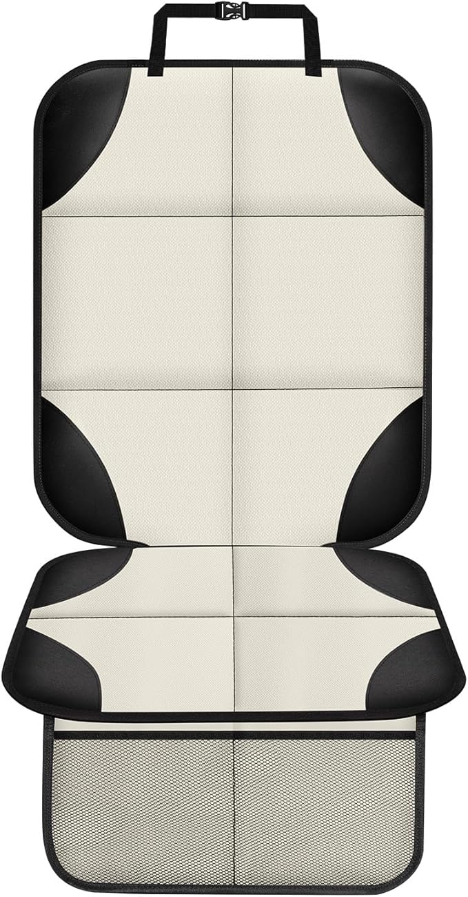 XHYANG Car Seat Protector 1 Pack Car Seat Cushion Mat Thickest Padding,Waterproof 600D Fabric Car Seat Covers for Non-Slip Backing Mesh Pockets for Baby and Pet (Beige, 1 Pc)