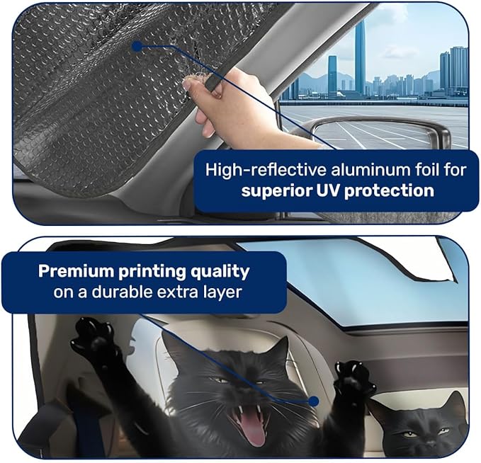 GENANY Cat Windshield Sun Shade for Car SUV Truck (55x30 Inches), Front Window Visor for Windows, Protector Blocks UV