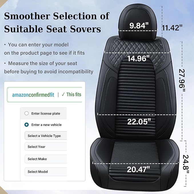 Coverado Car Seat Covers Full Set, Leather Seat Covers for Cars, Waterproof Front and Rear Automotive Seat Cover Car Accessories Universal Fit for Most Cars SUV Trucks(Black)