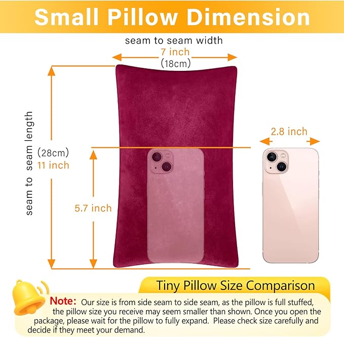 2 Pack Small Pillow, Memory Foam Mini Pillow 11 X 7 Inches for Travel, Sleeping, Nap and Neck, Knee, Lumbar Support, Tiny Cushion for Pet, Dogs (Burgundy)