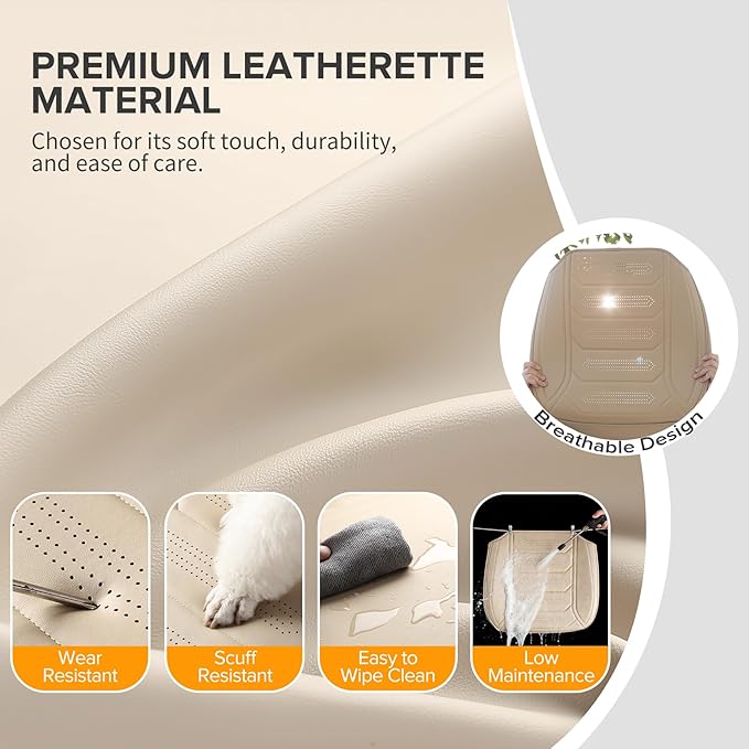 2 Pack Front Leatherette Seat Covers Faux Leather Bottom Car Seat Covers, Super Breathable,Anti-Slip,Universal Seat Covers for Cars,Full Wrapping Edge Fit for Most Sedans SUV Pick-up (2 Pack Beige)
