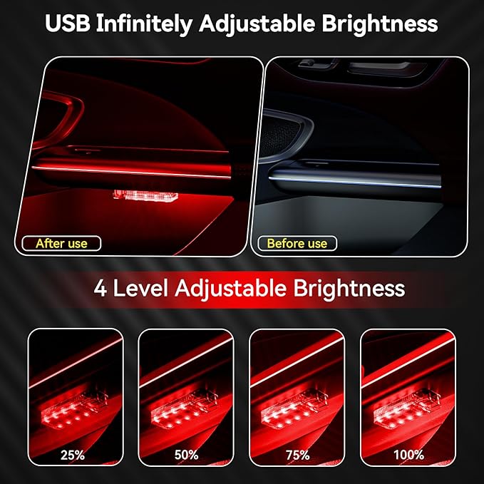 2 PCS Car LED Lights, Portable Magnetic Car USB Atmosphere Interior Light, 8 High-Brightness LED Beads, Rechargeable Touch-Sensitive Light for Vehicles, Bedrooms, Hallways, Camping(2 Red)