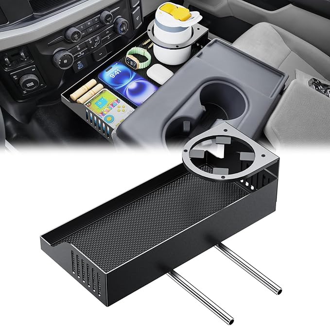 All Metal Front Center Seat Headrest Organizer Compatible with 2011-2025 2026 Ford F150 F250 F350 F450 F550 F650 Accessories, Compartment Tray Container Storage Box with Cup Holder(Jump Seat Only)