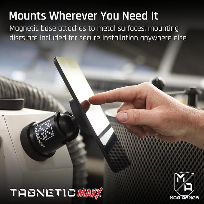 Mob Armor Tabnetic Maxx - Universal Magnetic Tablet Mount for Trucks, Cars, RVs, Heavy Equipment, Adhesive Mounting, Tablet Compatible, Magnetic Phone Mount, Console Accessories