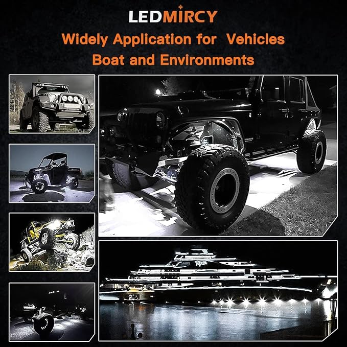 LEDMIRCY R1 Pure White LED Rock Lights 4PCS for Off Road Truck Auto Car Boat ATV SUV Waterproof High Power Neon Trail Lights Underglow Light Interior Exterior Shockproof(4PCS White)