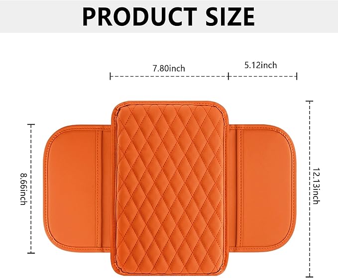 Upgraded Car Center Console Cover,Microfiber Leather Car Armrest Cover Cushion with 2 Storage Bags,Universal Car Armrest Storage Box Car Interior Accessories Fit Most Cars (Orange)