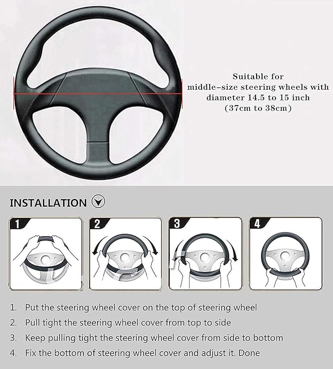 LABBYWAY Microfiber Leather Steering Wheel Cover, Universal 14.5-15 Inch,Anti Slip,Heavy Duty, Thick,Soft,Breathable Car Interior Accessories for Men Women (Black with Red line)