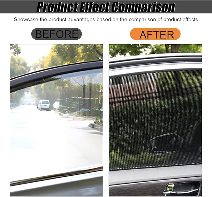 4PCS Car Side Window Sunshade, Block UV Rays Car Window Shade for Baby, Reusable & Washable Static Cling Film Stickers, Windshield Sun Shade Privacy Protector Accessories