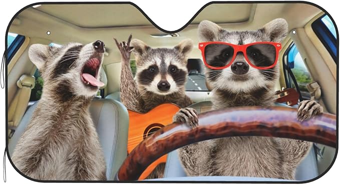 Begarm Three Funny Raccoons Animals Windshield Sun Shade for Car SUV Truck(51"" X 27.5"") Front Window Sun Shade Visor Shield Cover (Upgrade Hardened)