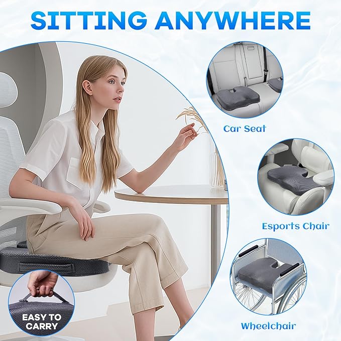 Gel Seat Cushion & Lumbar Support Pillow Set, Cooling Memory Foam for Coccyx & Sciatica Pain Relief, Ergonomic Desk Chair Cushion with Breathable Mesh Cover for Car, Home, Wheelchair (Grey)