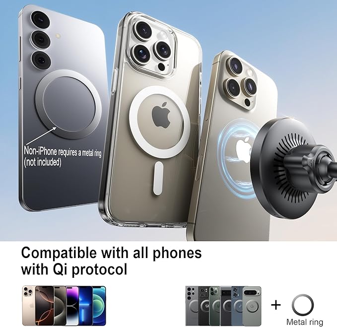 for Magsafe 15W Car Mount Wireless Phone Charger Cigarette Lighter，Car Magnetic Vent Mount Holder with Dual Port PD&QC for Magsafe Fast Charging for iPhone Air/17/16 15 Pro Plus Max 14 13 12