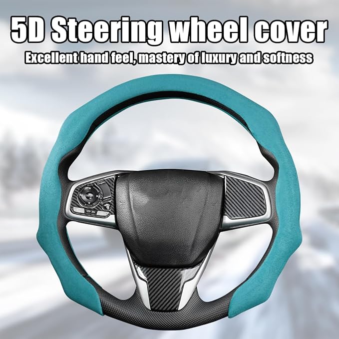 Mandark Car Steering Wheel Cover, Suede Sport Vehicle Steer Wheel Protector Fitting 15 Inch, Non-Slip Comfortable Automotive Interior Decoration Accessories, Universal for Most Cars (Blue)