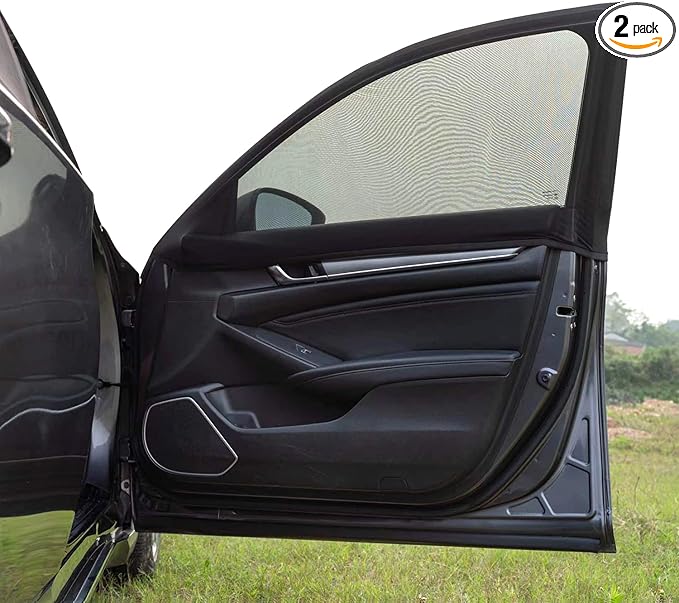 Car Front Side Window Shades,2 Pack Super Stretchy Mesh Car Window Screens Sun Shades Mosquito Nets Curtains Covers for 95% Cars SUVs Camping