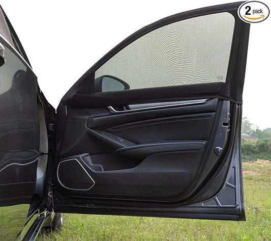 Car Front Side Window Shades,2 Pack Super Stretchy Mesh Car Window Screens Sun Shades Mosquito Nets Curtains Covers for 95% Cars SUVs Camping