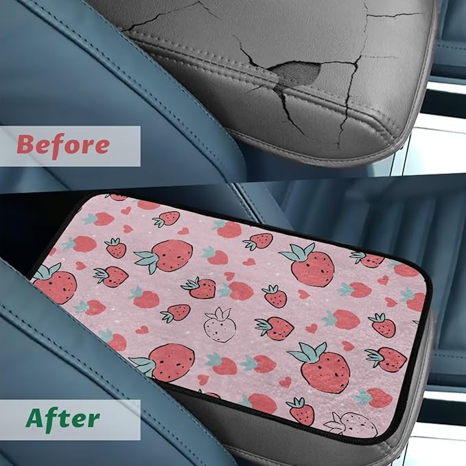 CLOHOMIN Stawberry Car Center Console Cover Cute Pink Car Arm Rest Covers Winter Auto Armrest Cushion Pad Accessories for Most Vehicles Warm Auto Center Console Pad