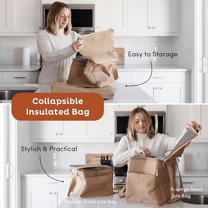 Nook Theory Reusable Insulated Grocery Bag - Leak Proof, X Large Cooler Bag - Insulated Shopping Bags for Groceries - Travel Cooler Bag for Frozen and Hot Food with Zippered Top (Sage)
